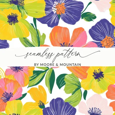 Preppy Yellow Floral Digital Paper, Groovy Floral Background, Seamless Retro Flowers, Fabric Design, Scrapbooking Paper, Printable Art