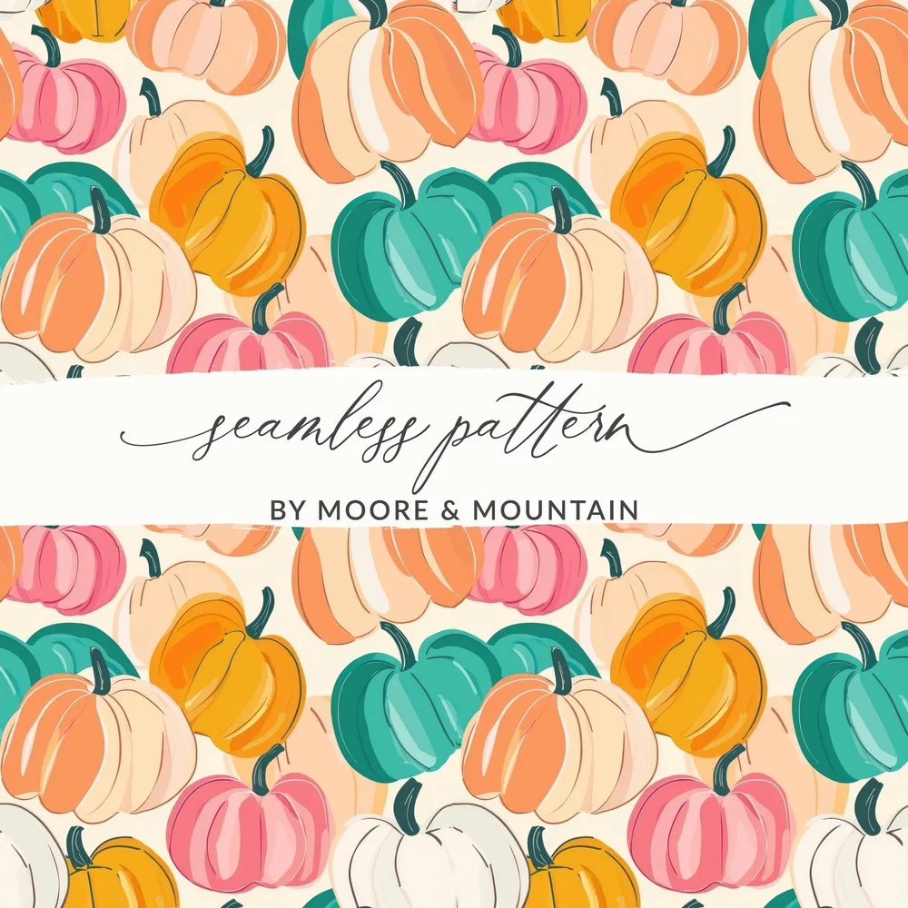 Pumpkin Digital Paper, Seamless Pattern, Fall Harvest Clipart, Autumn Theme, Pastel Pumpkins, Scrapbooking Paper, Fabric Design, Digital - Moore and Mountain