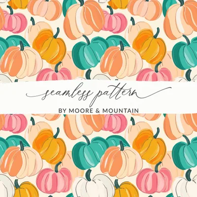 Pumpkin Digital Paper, Seamless Pattern, Fall Harvest Clipart, Autumn Theme, Pastel Pumpkins, Scrapbooking Paper, Fabric Design, Digital