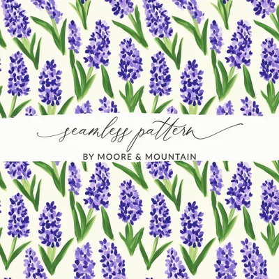 Purple Hyacinth Floral Pattern, Digital Seamless Pattern, Flower Digital Paper, Watercolor Flower Print, Fabric Design, Digital Download