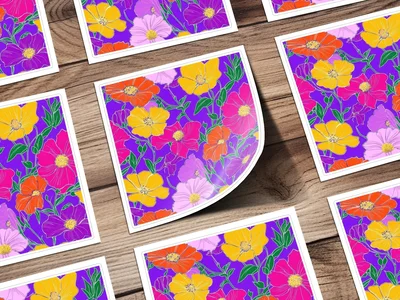 Purple Preppy 60s floral pattern, Groovy Floral Background, Seamless Retro Flowers Digital Products, Pattern Design