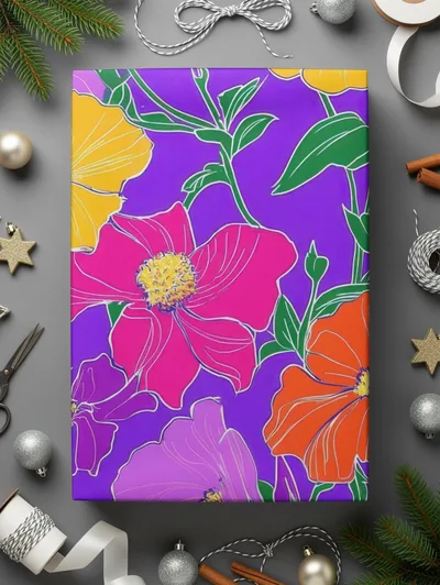 Purple Preppy 60s floral pattern, Groovy Floral Background, Seamless Retro Flowers Digital Products, Pattern Design
