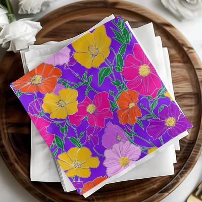 Purple Preppy 60s floral pattern, Groovy Floral Background, Seamless Retro Flowers Digital Products, Pattern Design