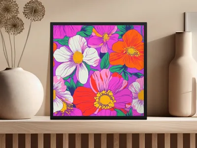Purple Preppy Digital 60s floral pattern, Seamless Retro Flowers, Groovy Floral Background, Digital Download, Fabric Design, Pattern Print