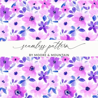 Purple Watercolor Floral Pattern Seamless Vibrants Painted Floral Purple Pattern