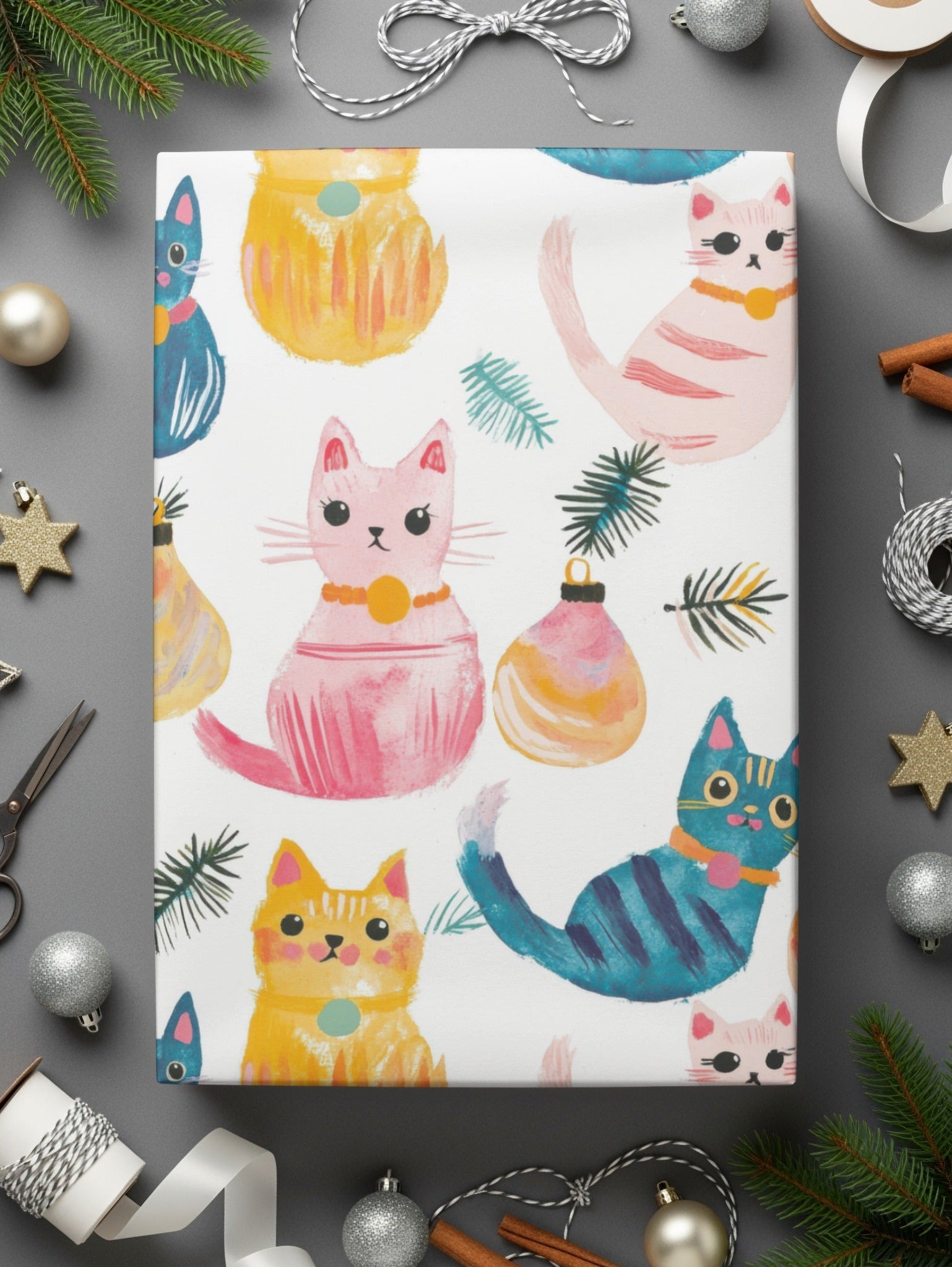 Quirky Seamless Cat Pattern Seamless Design Christmas Cats Digital