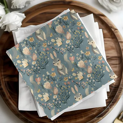 Rabbit Floral Digital Paper, Easter Pattern, Seamless Fabric Design, Bunny Background, Scrapbooking Paper, Floral JPEG Files