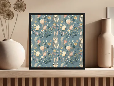 Rabbit Floral Digital Paper, Easter Pattern, Seamless Fabric Design, Bunny Background, Scrapbooking Paper, Floral JPEG Files