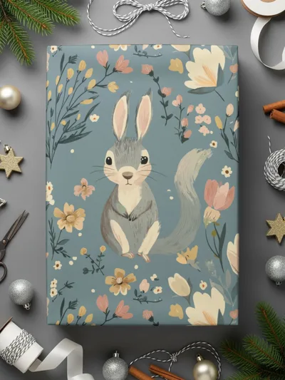 Rabbit Floral Digital Paper, Easter Pattern, Seamless Fabric Design, Bunny Background, Scrapbooking Paper, Floral JPEG Files