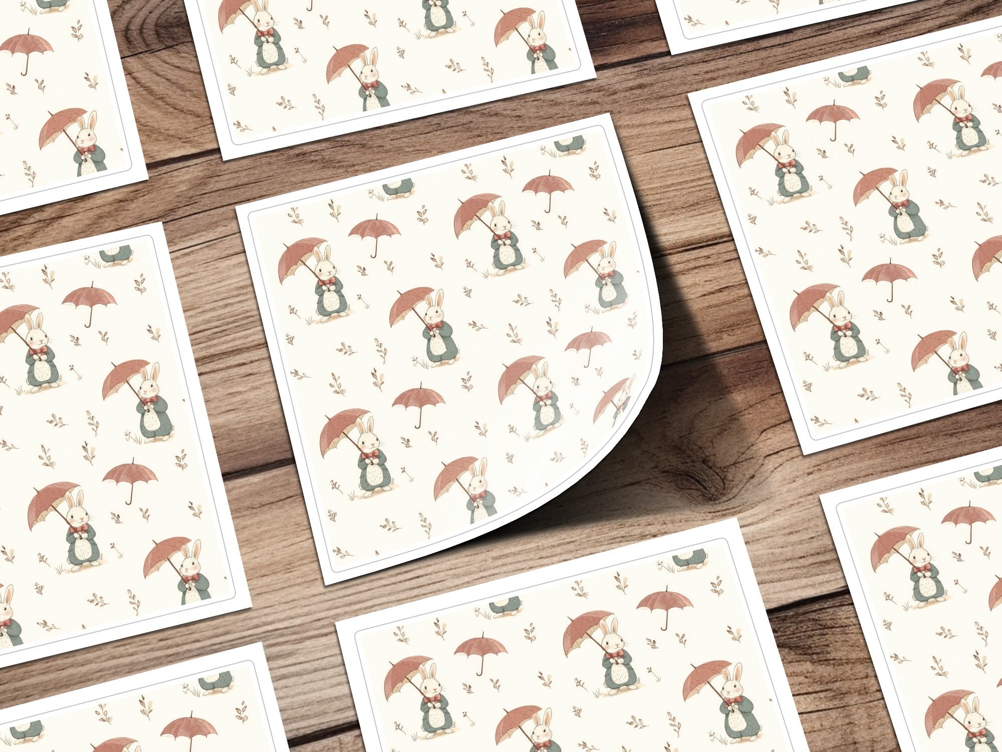 Rabbits with Umbrellas Adorable Bunnies with Umbrellas Seamless Pattern Design