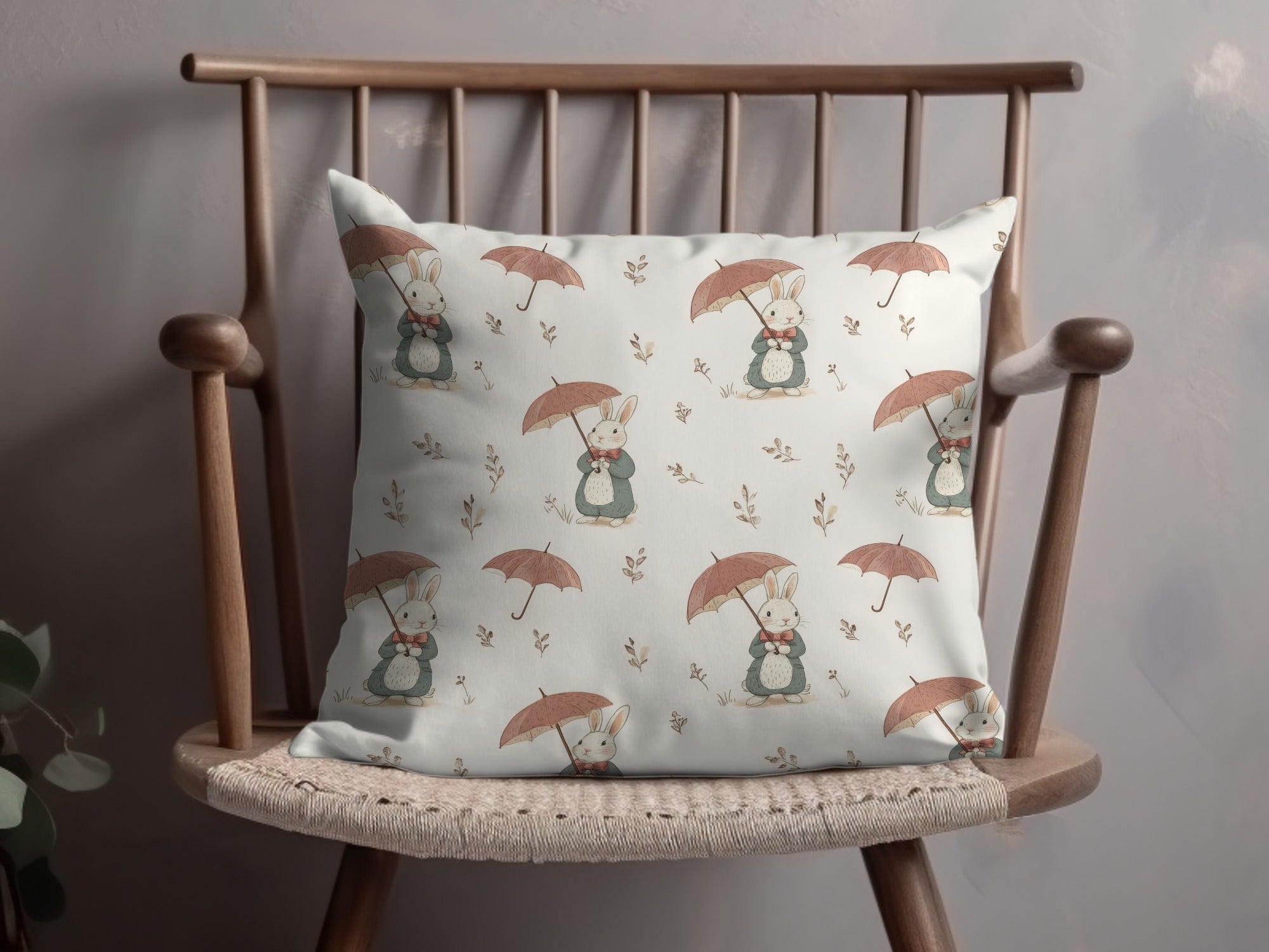 Rabbits with Umbrellas Adorable Bunnies with Umbrellas Seamless Pattern Design