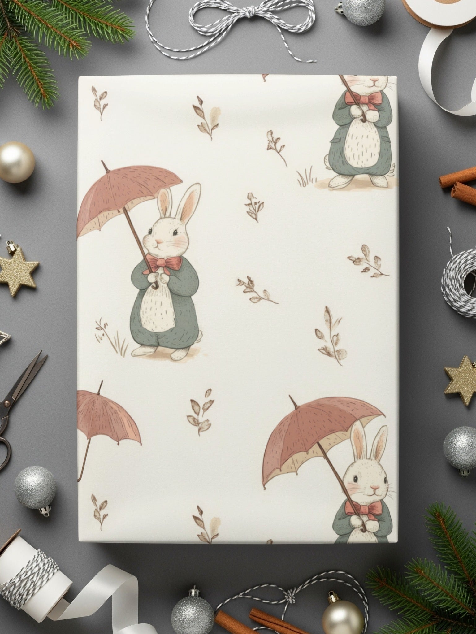 Rabbits with Umbrellas Adorable Bunnies with Umbrellas Seamless Pattern Design