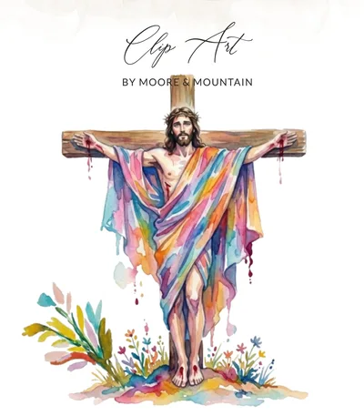 Rainbow Jesus on Cross Watercolor Art Print Digital Download | Vibrant Christian Faith Wall Art | Religious Easter Gift PNG