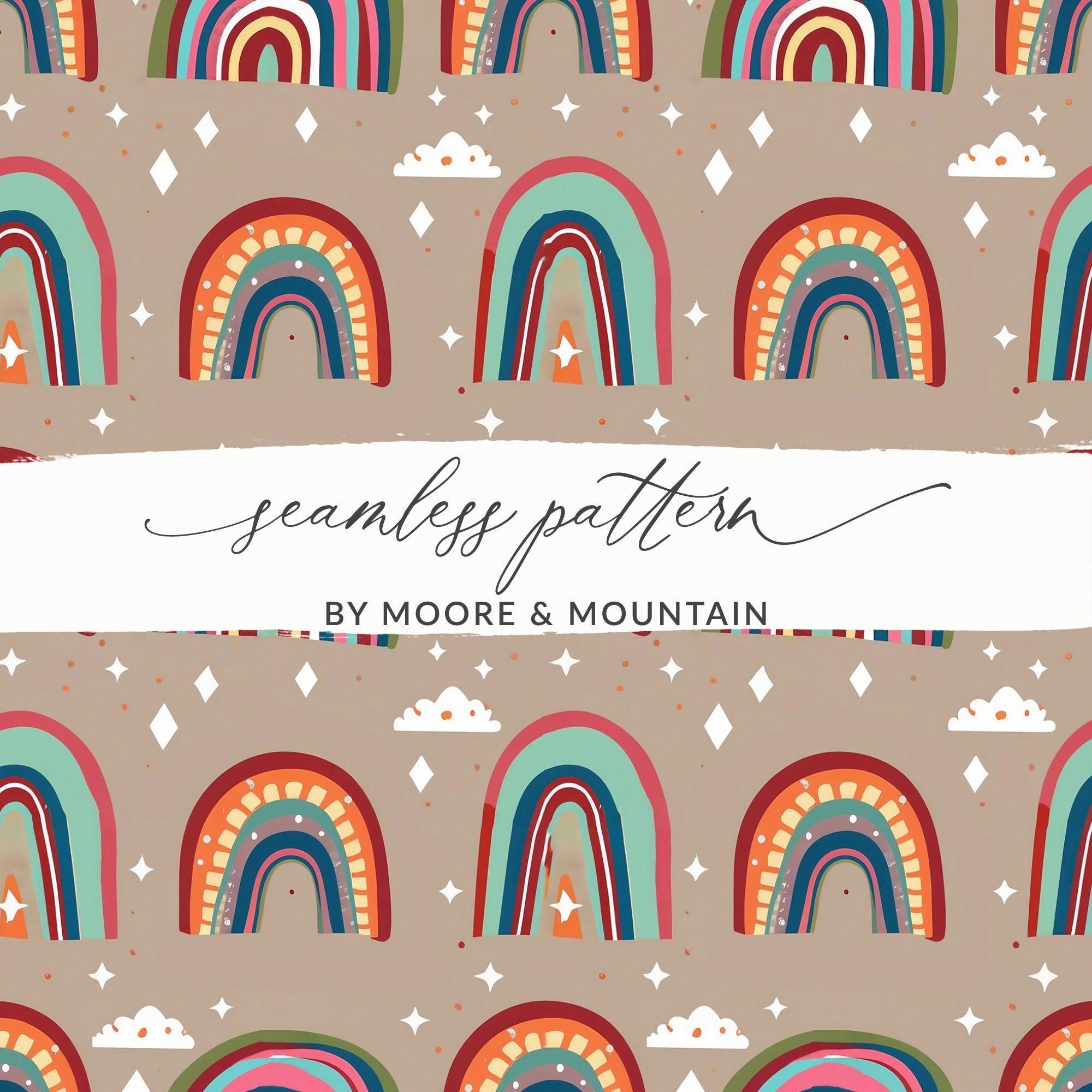 Rainbow Seamless Pattern Digital Paper, Boho Rainbow Printable, Rainbow Cloud Star Pattern, Nursery Decor, Kids Room Decor