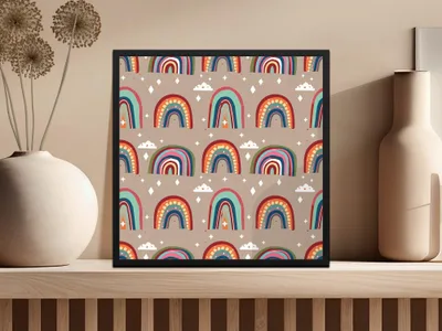 Rainbow Seamless Pattern Digital Paper, Boho Rainbow Printable, Rainbow Cloud Star Pattern, Nursery Decor, Kids Room Decor