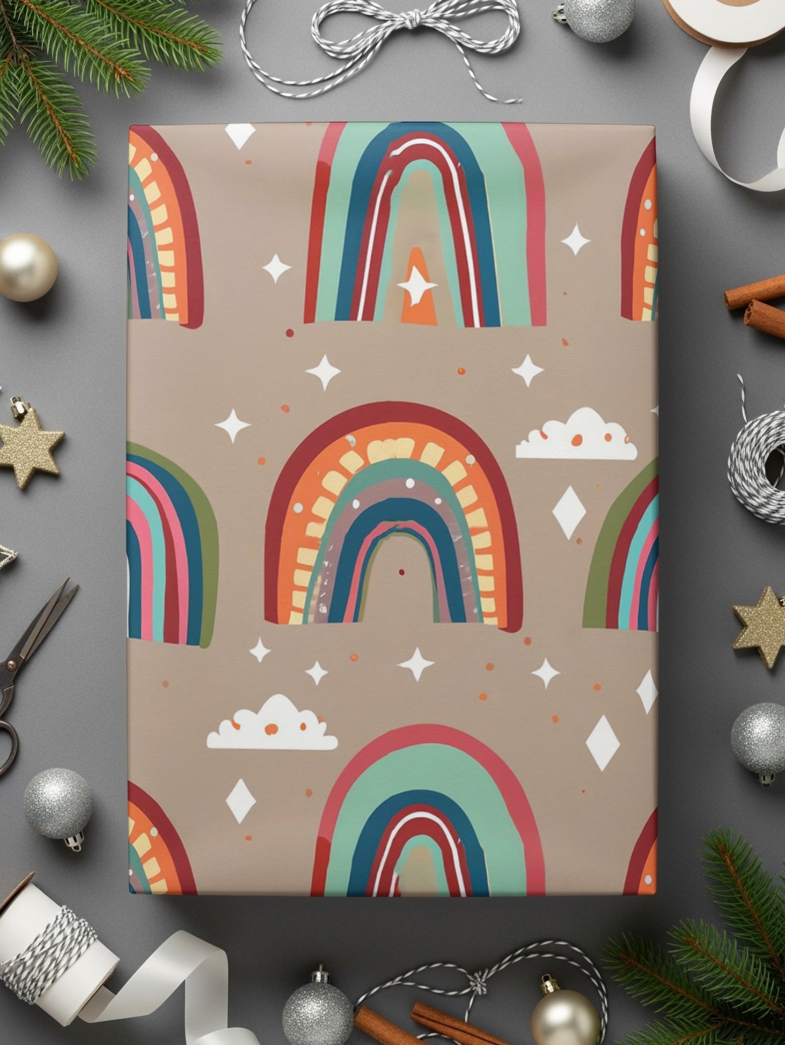Rainbow Seamless Pattern Digital Paper, Boho Rainbow Printable, Rainbow Cloud Star Pattern, Nursery Decor, Kids Room Decor