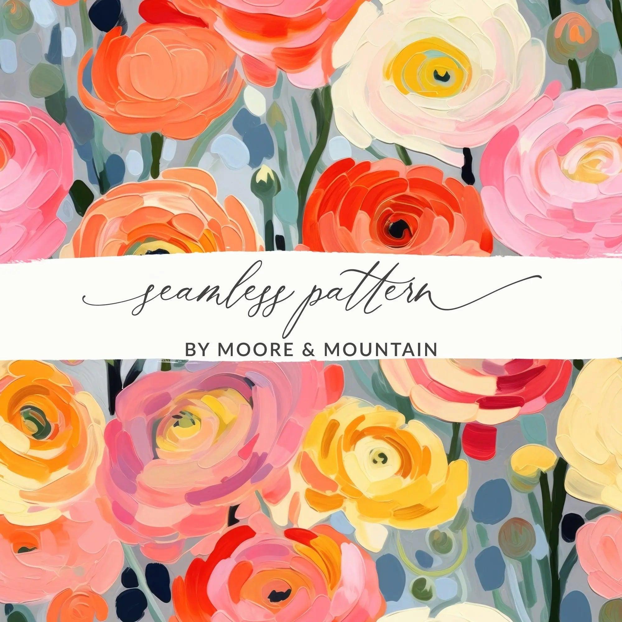 Ranunculus Digital Paper, Ditsy Floral Seamless Pattern, Spring Flowers, 12x12 JPEG Files, Scrapbook Paper, Printable, for Fabric and More