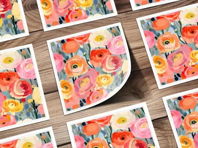 Ranunculus Digital Paper, Ditsy Floral Seamless Pattern, Spring Flowers, 12x12 JPEG Files, Scrapbook Paper, Printable, for Fabric and More