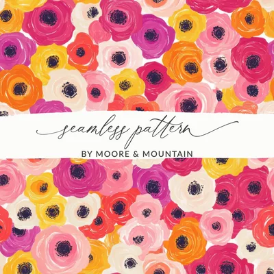 Ranunculus Seamless Spring Floral Pattern Blush Yellow Multicolored Ditsy Digital