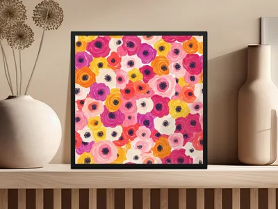 Ranunculus Seamless Spring Floral Pattern Blush Yellow Multicolored Ditsy Digital