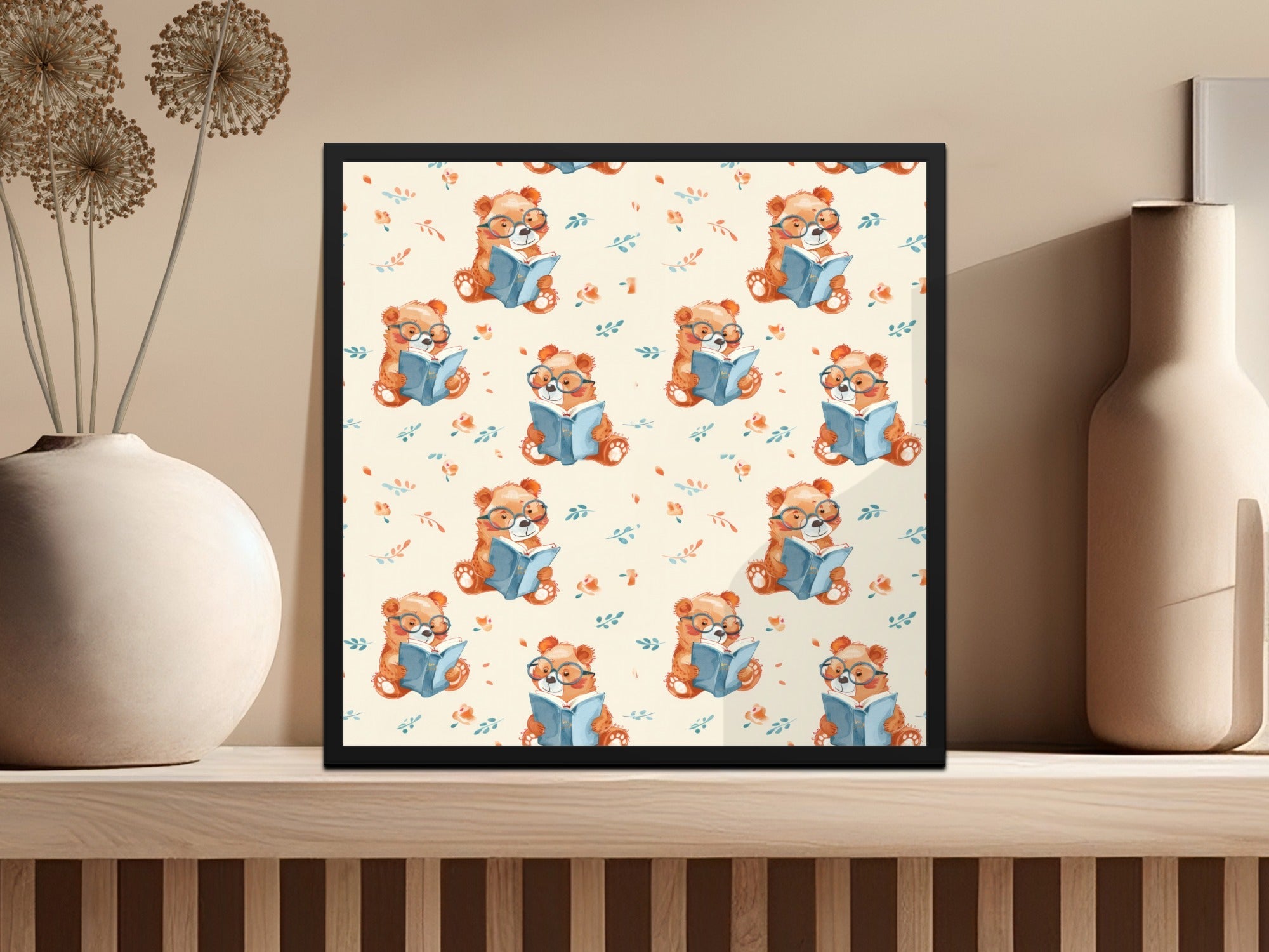 Reading Bear Digital Pattern, Seamless Teddy Bear Print, Cute Animal Illustration, Background for Kids, Scrapbooking Paper, Fabric Design