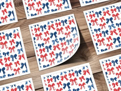 Red and Blue Bows Digital Paper, Patriotic Seamless Pattern, Brush Stroke Bows, Fabric Design, Scrapbooking Digital Download