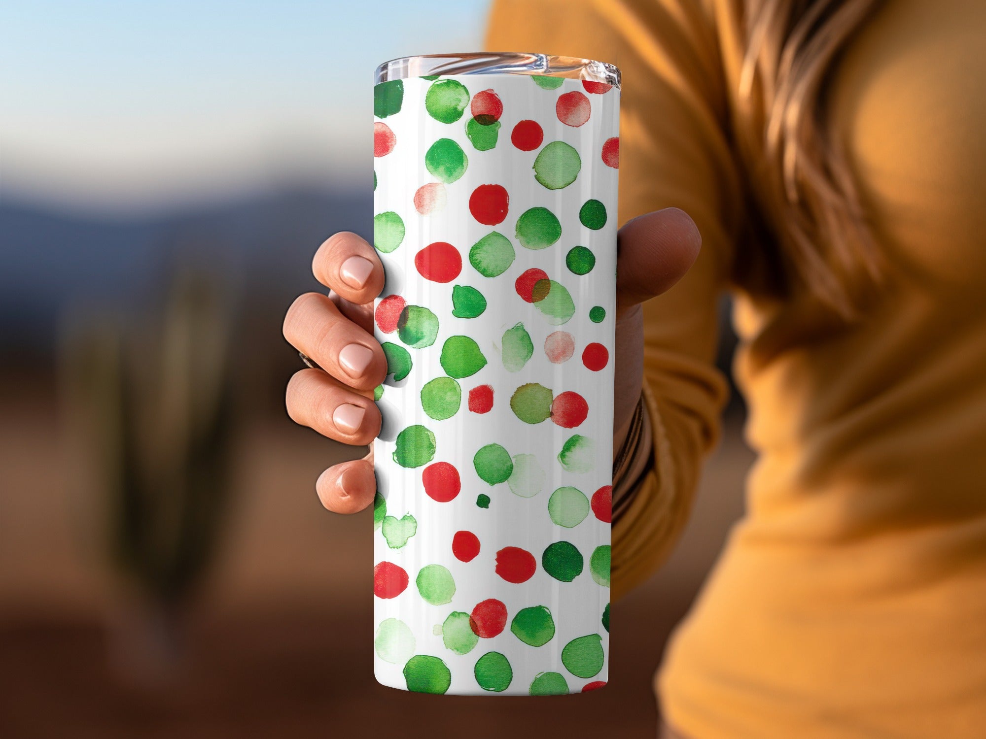 Red and Green Christmas Watercolor Dotted Seamless Pattern Digital