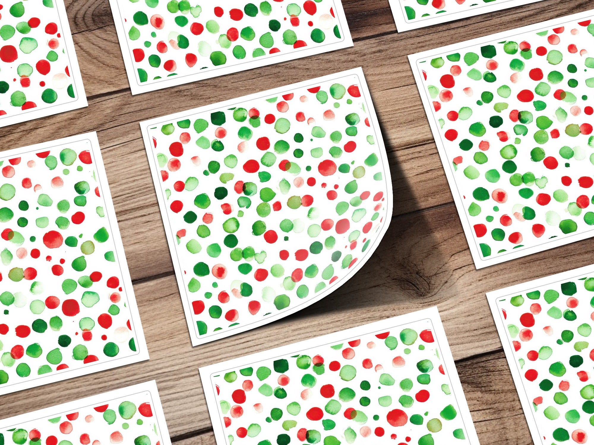 Red and Green Christmas Watercolor Dotted Seamless Pattern Digital