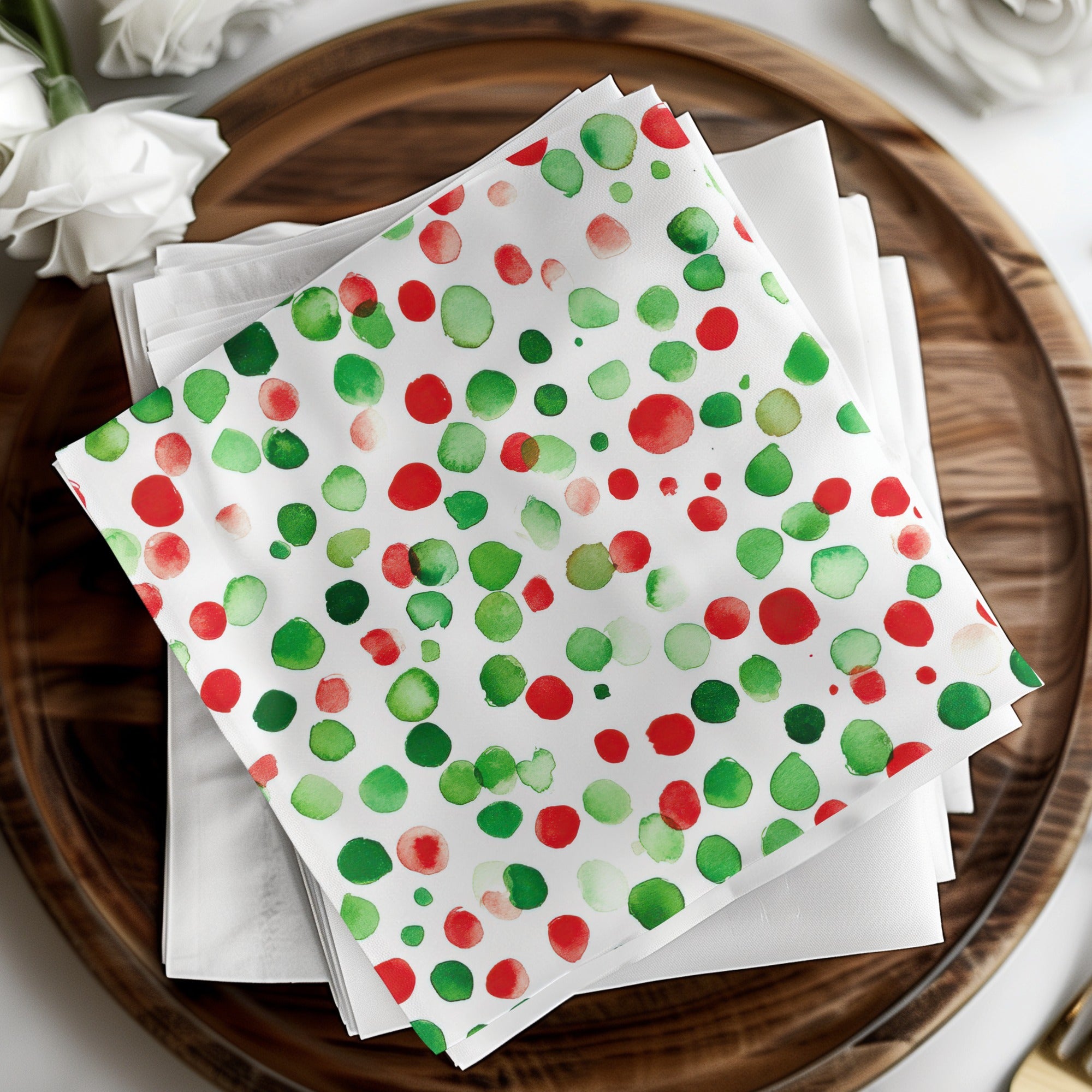 Red and Green Christmas Watercolor Dotted Seamless Pattern Digital