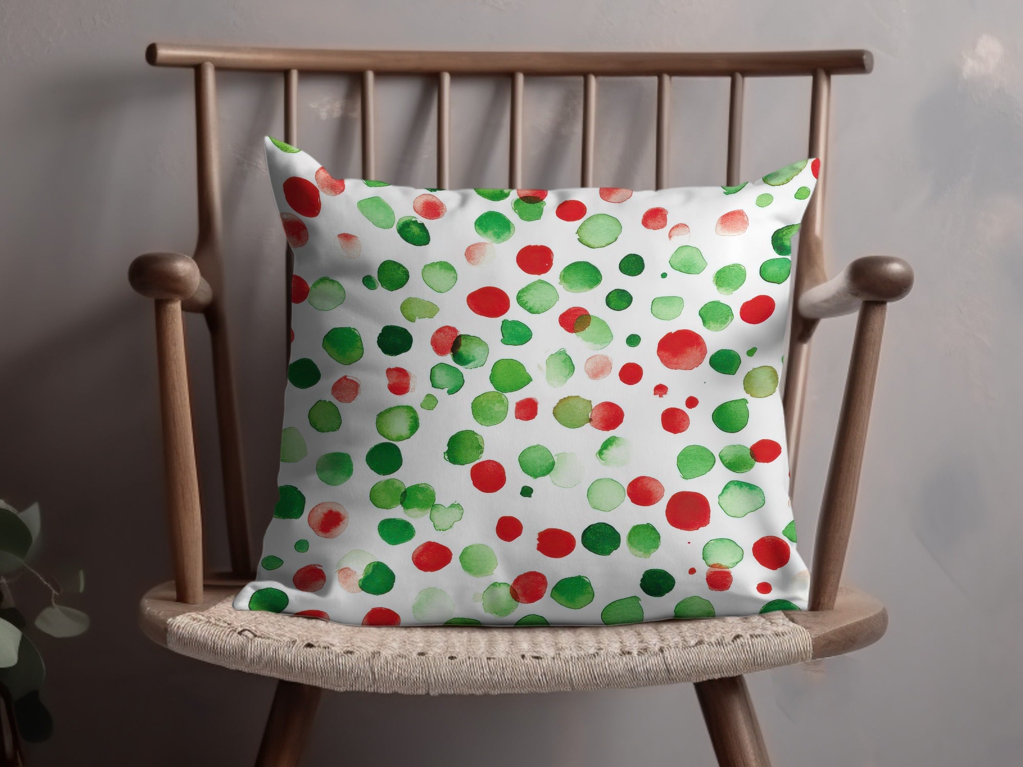Red and Green Christmas Watercolor Dotted Seamless Pattern Digital