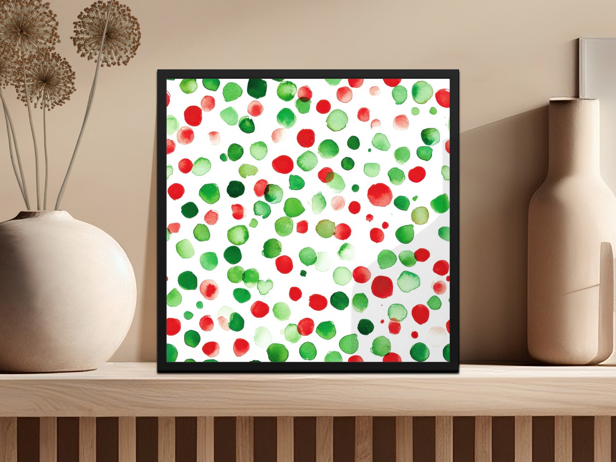 Red and Green Christmas Watercolor Dotted Seamless Pattern Digital