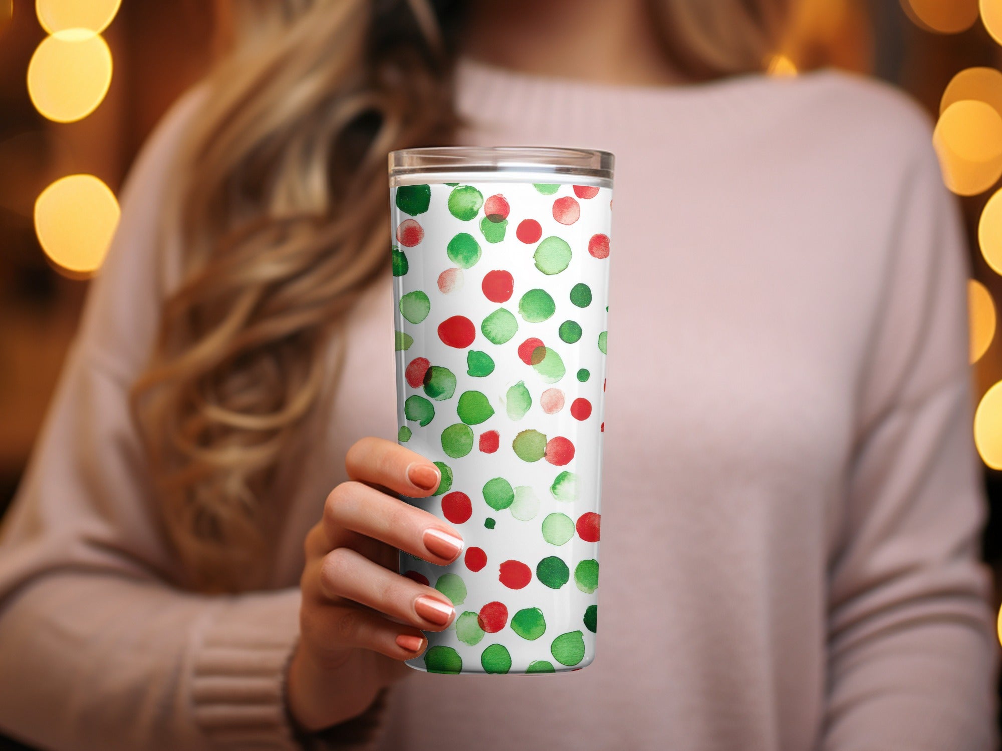 Red and Green Christmas Watercolor Dotted Seamless Pattern Digital