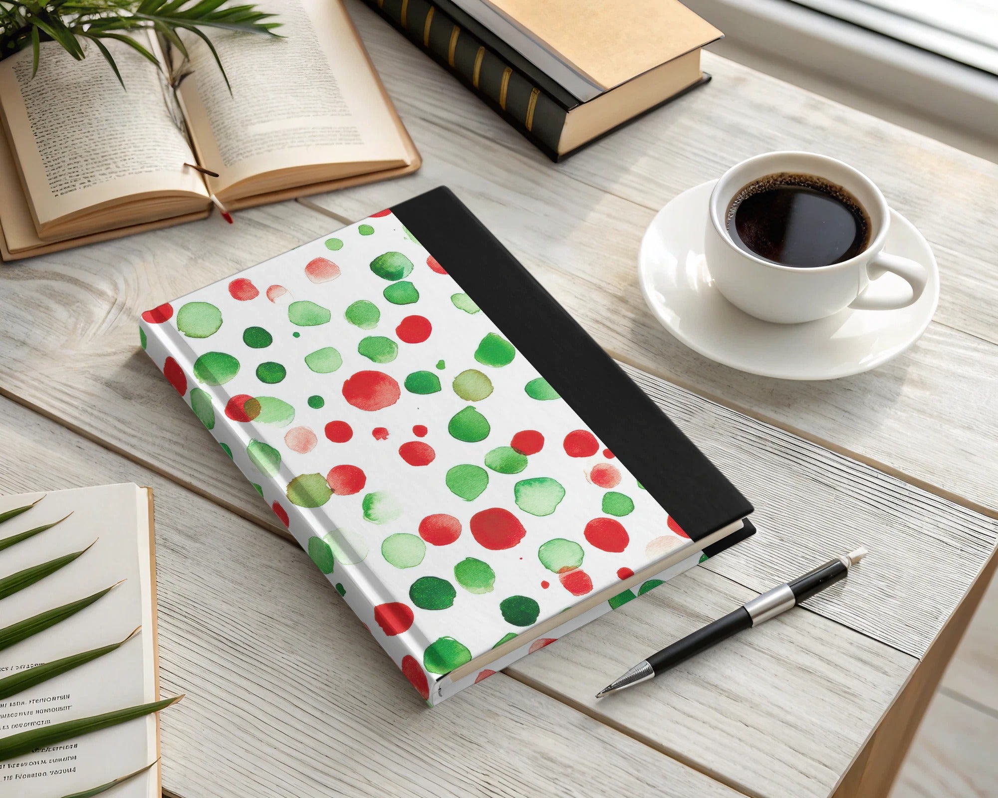Red and Green Christmas Watercolor Dotted Seamless Pattern Digital