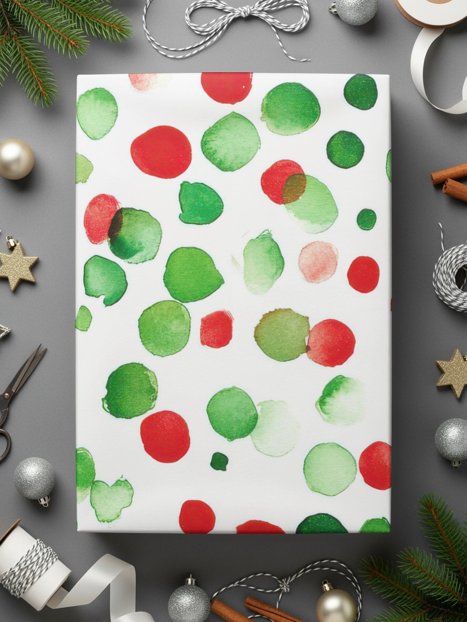 Red and Green Christmas Watercolor Dotted Seamless Pattern Digital