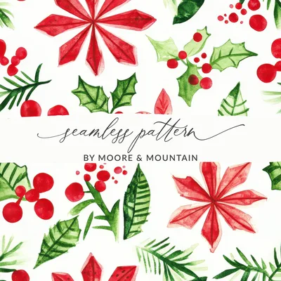 Red and Green Christmas Watercolor Seamless Pattern Digital