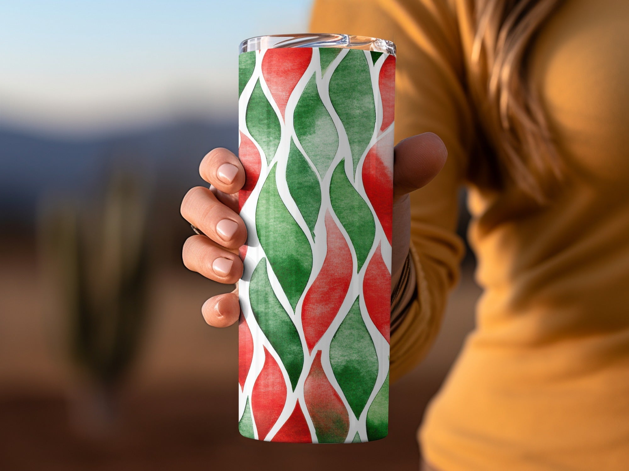 Red and Green Seamless Abstract Pattern Christmas Watercolor Digital