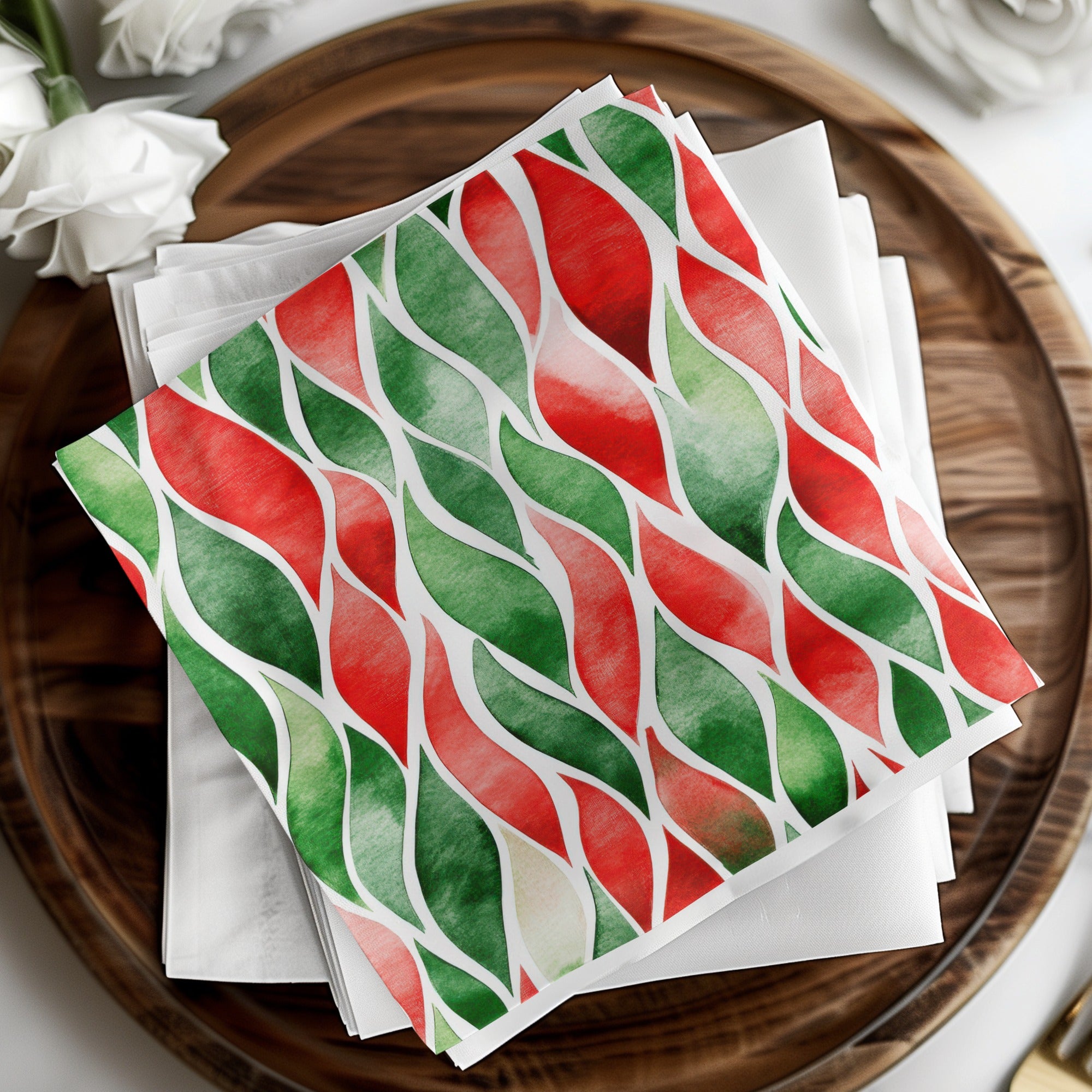 Red and Green Seamless Abstract Pattern Christmas Watercolor Digital