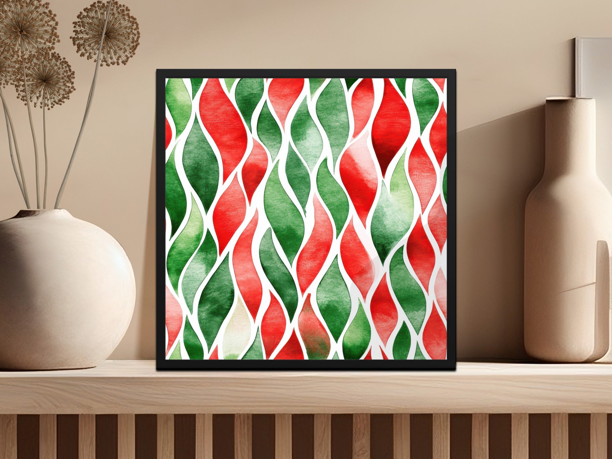 Red and Green Seamless Abstract Pattern Christmas Watercolor Digital