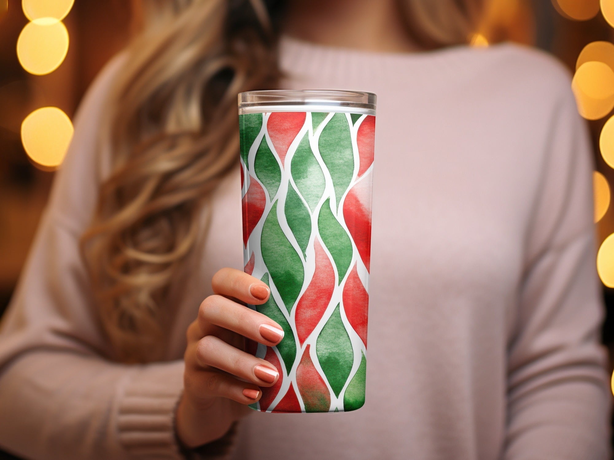 Red and Green Seamless Abstract Pattern Christmas Watercolor Digital