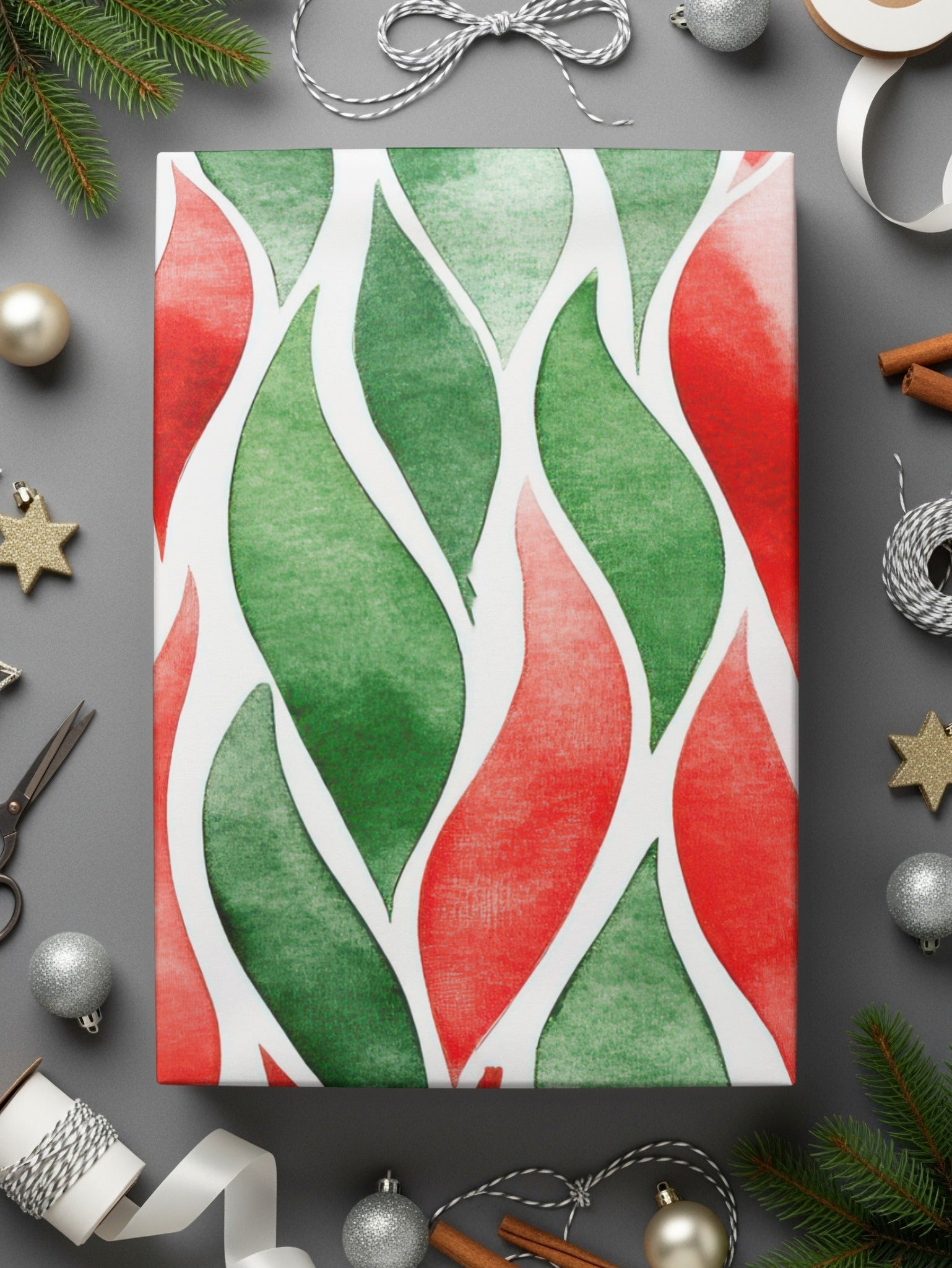 Red and Green Seamless Abstract Pattern Christmas Watercolor Digital