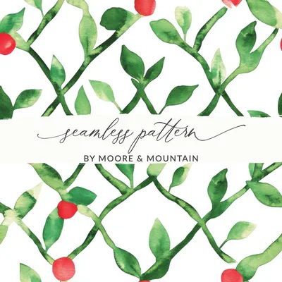 Red and Green Seamless Pattern Christmas Watercolor Art