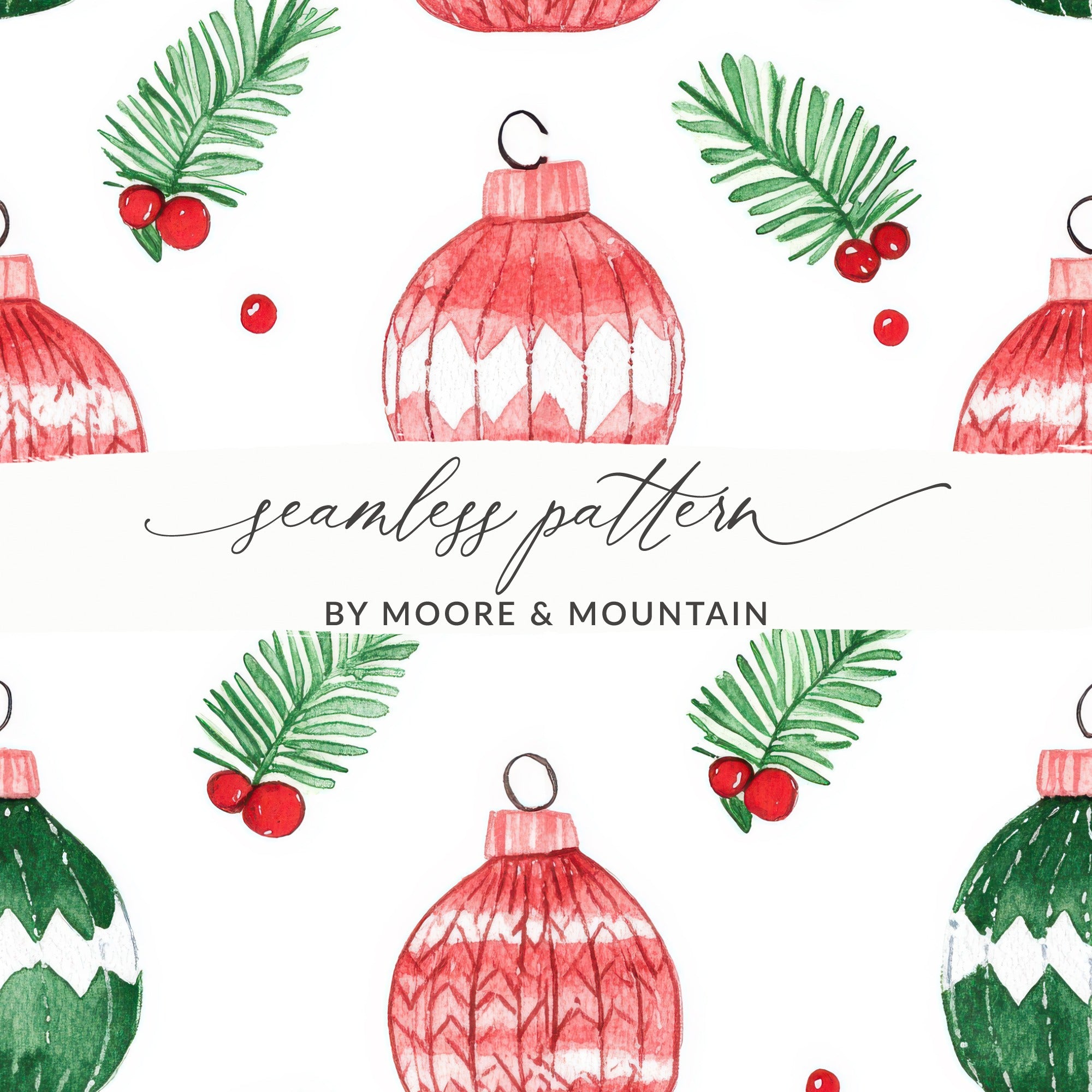 Red and Green Seamless Pattern Christmas Watercolor Digital