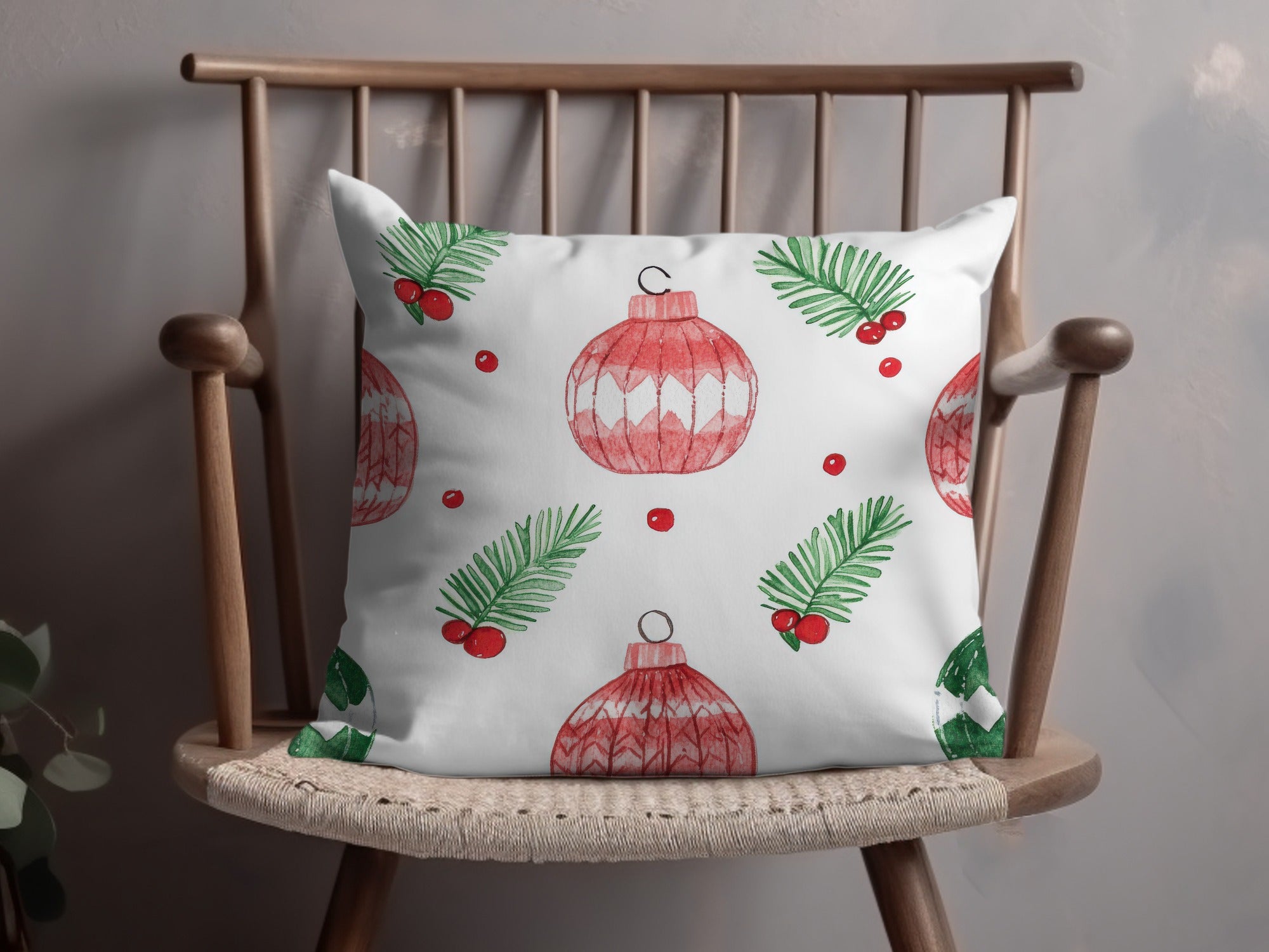 Red and Green Seamless Pattern Christmas Watercolor Digital