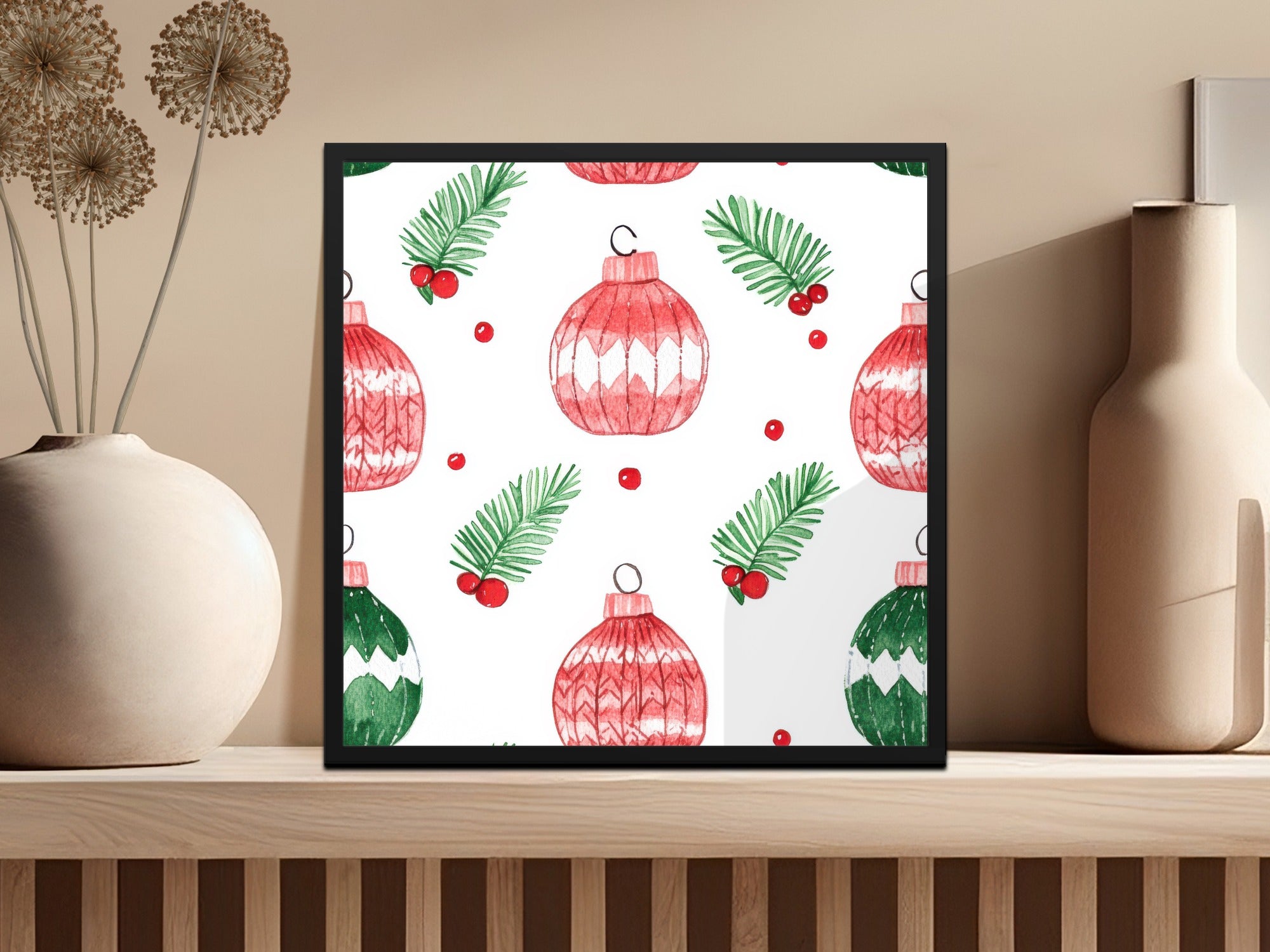 Red and Green Seamless Pattern Christmas Watercolor Digital