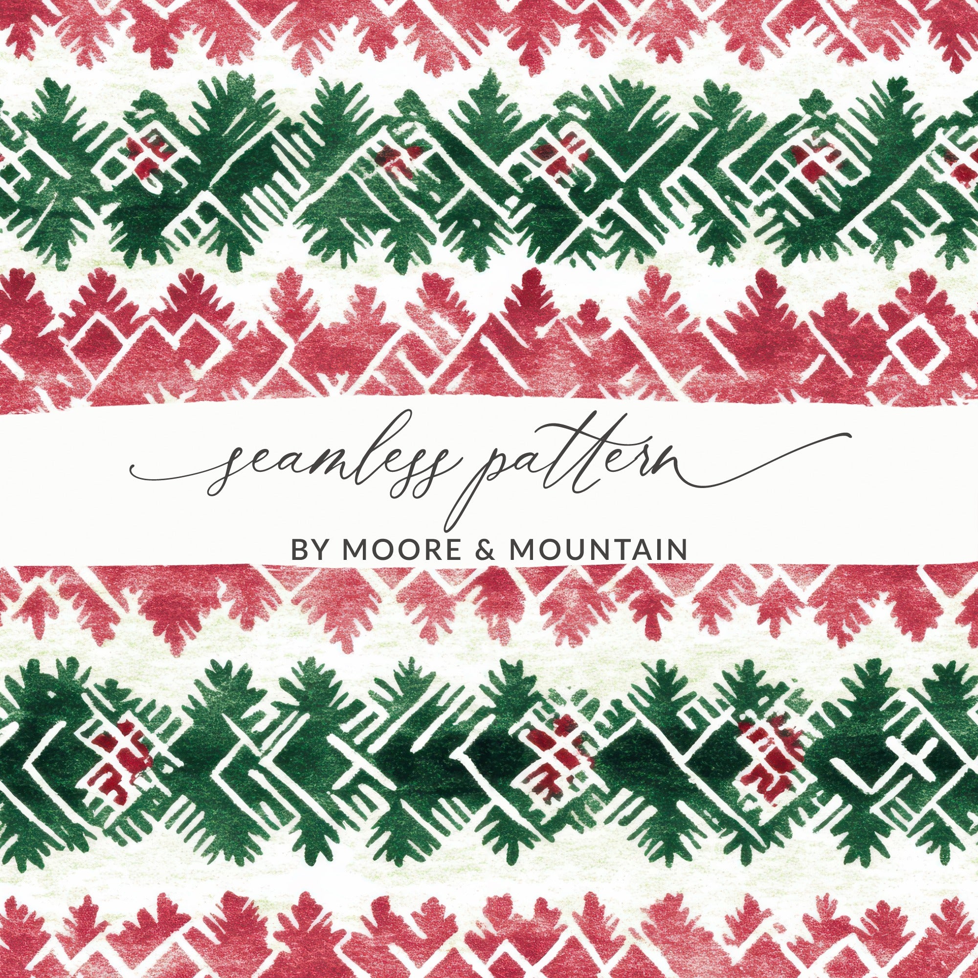 Red and Green Seamless Pattern Christmas Watercolor Digital