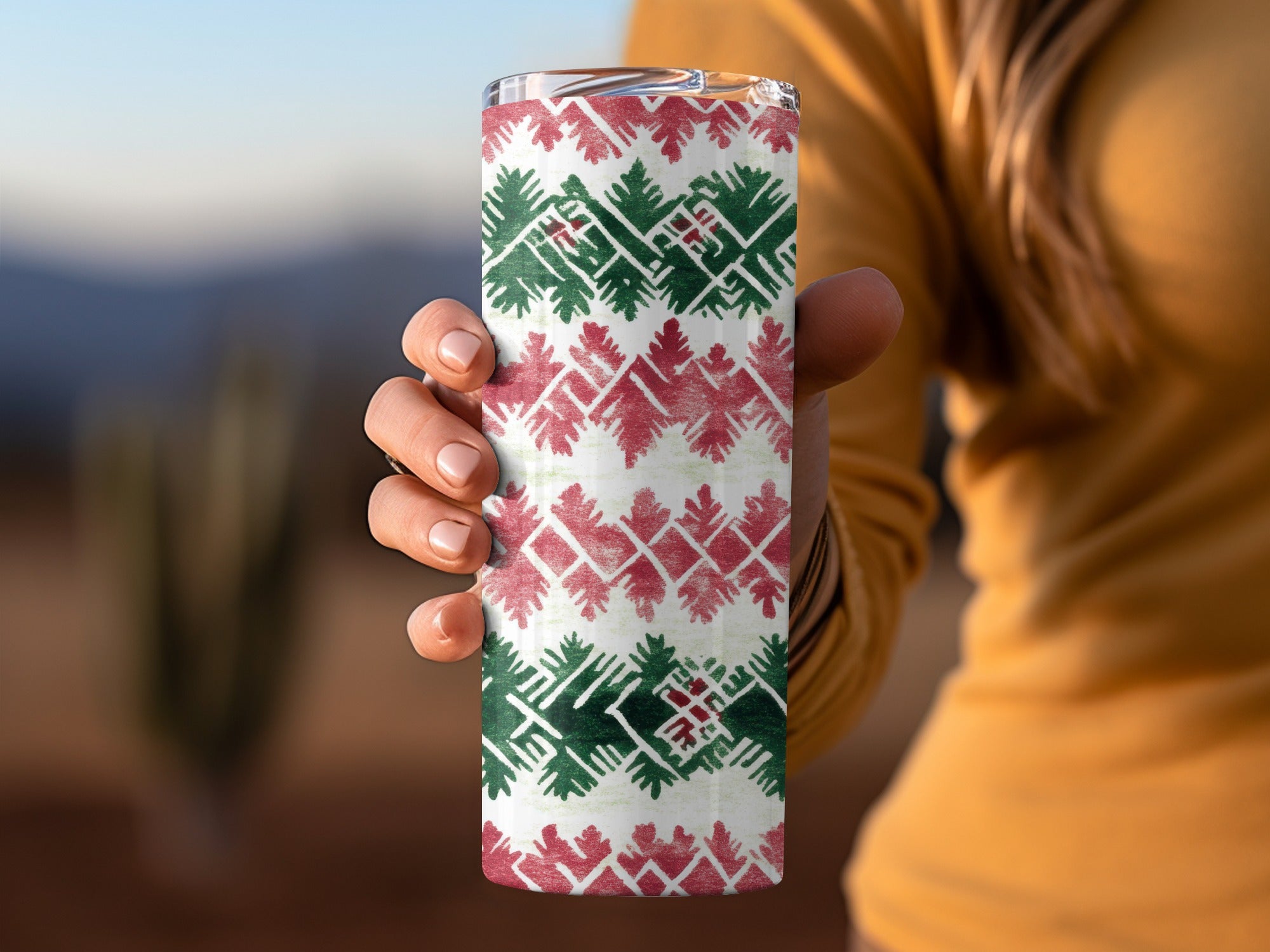 Red and Green Seamless Pattern Christmas Watercolor Digital