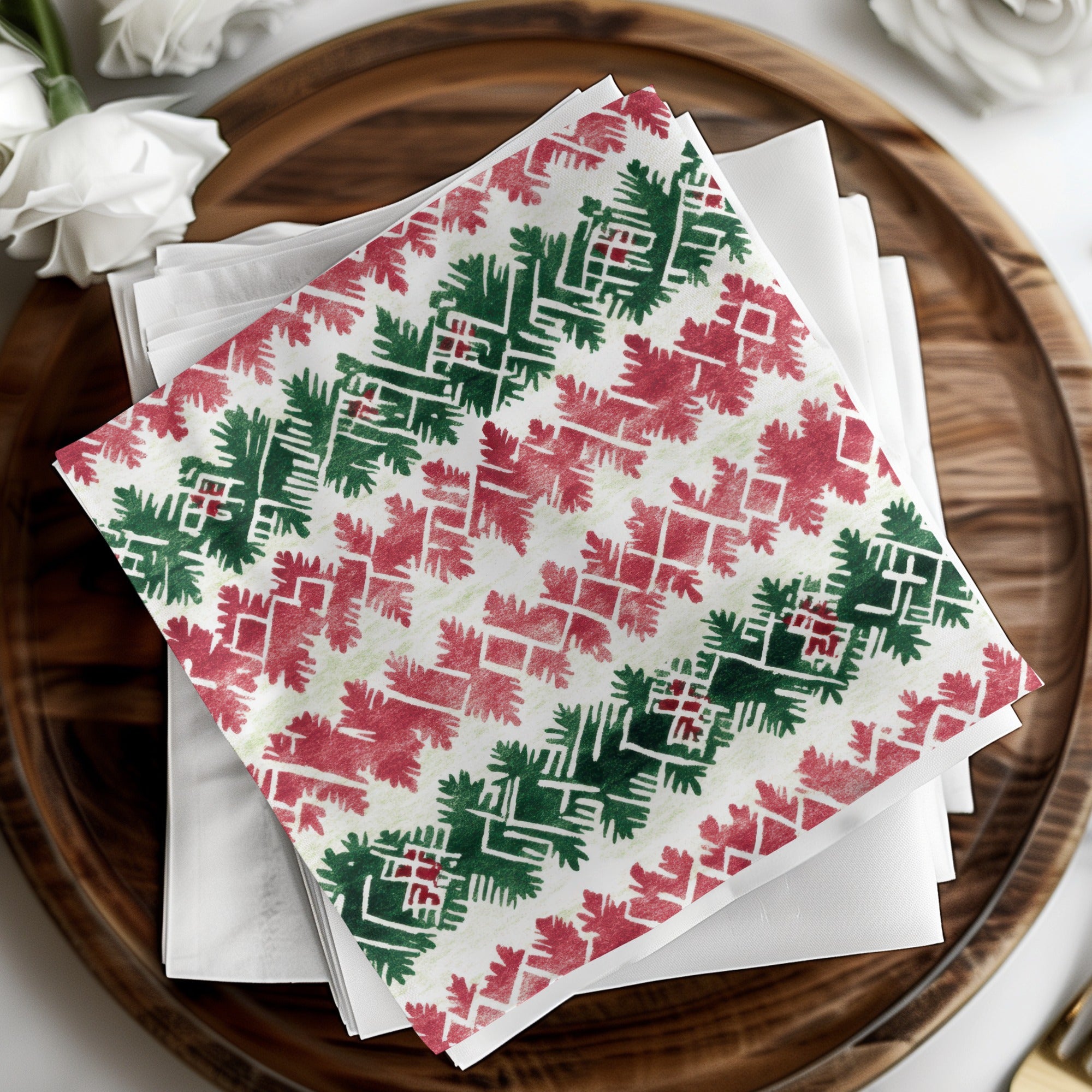 Red and Green Seamless Pattern Christmas Watercolor Digital