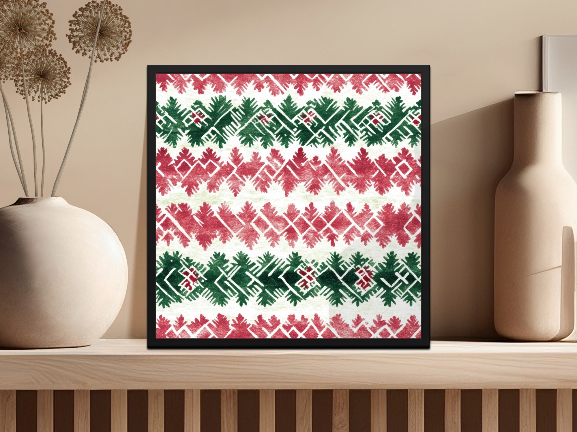 Red and Green Seamless Pattern Christmas Watercolor Digital