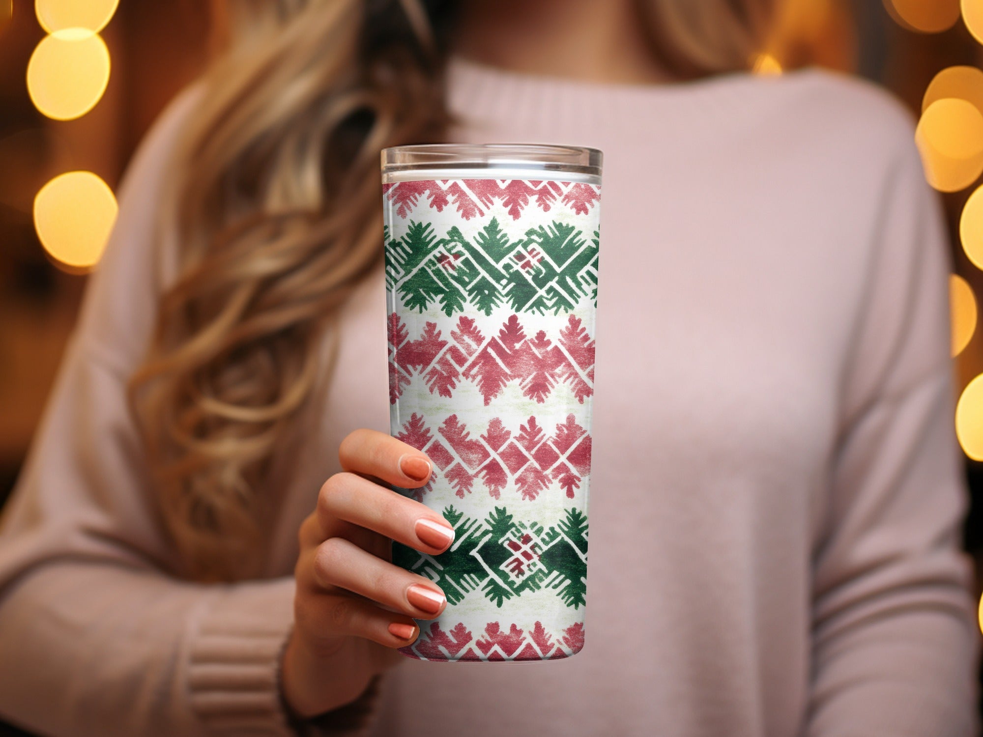 Red and Green Seamless Pattern Christmas Watercolor Digital
