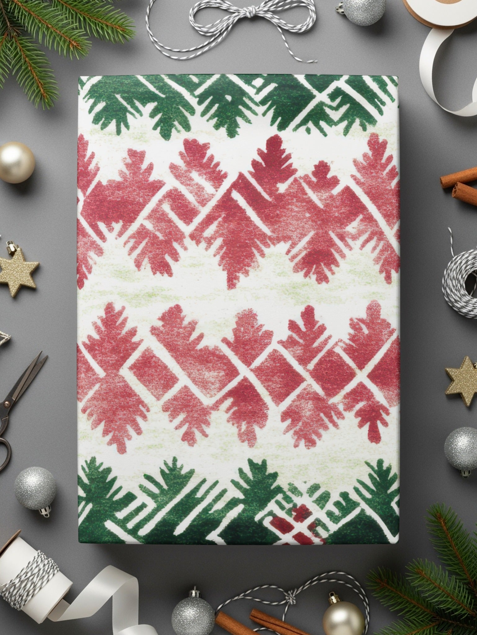 Red and Green Seamless Pattern Christmas Watercolor Digital